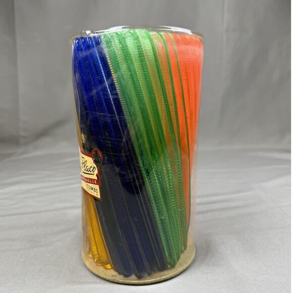 Vintage Placo Mademoiselle Translucent Hair Combs Plastic W/ Original Container main image 5